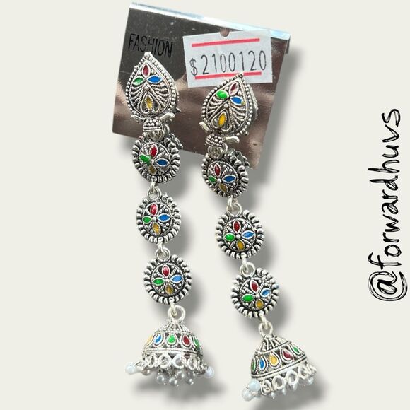 Jhumka Style with Beaded Drops Indian-Themed Statement Earrings - Picture 1 of 6